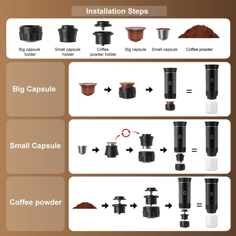 3 - in - 1 Portable Espresso Maker – 20 Bar High Pressure & Heating Function - ouffee