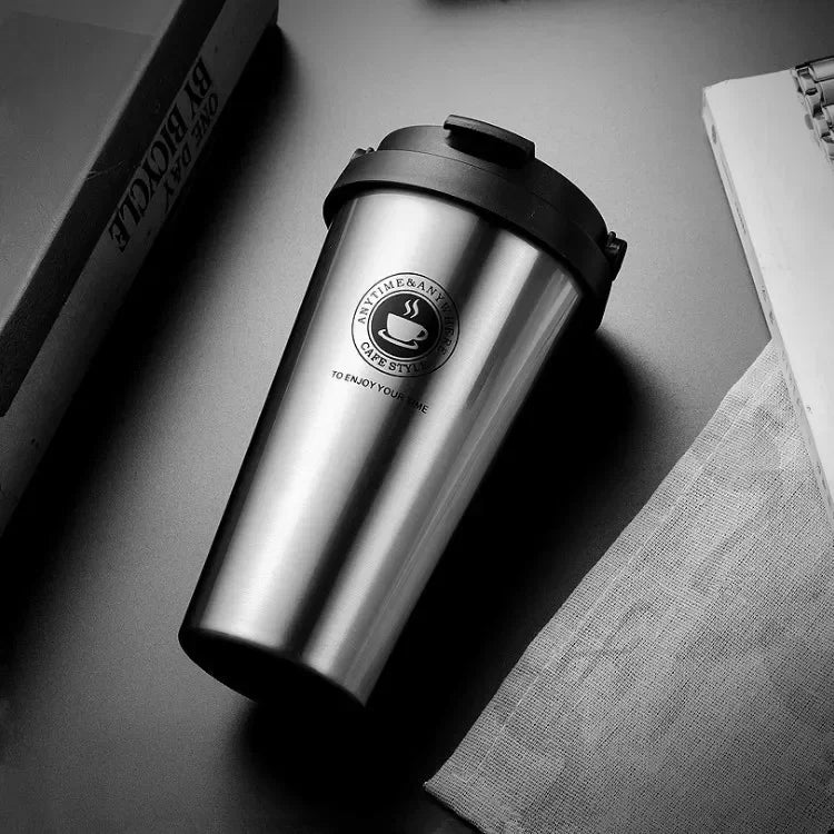 500ml Insulated Stainless Steel Mug with Handle & Lid. - ouffee