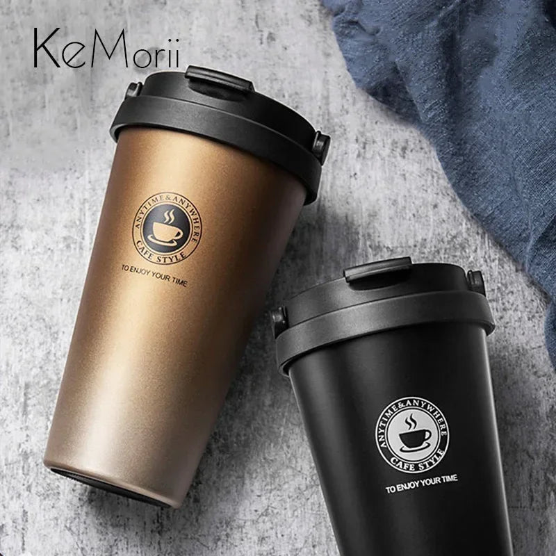 500ml Insulated Stainless Steel Mug with Handle & Lid. - ouffee