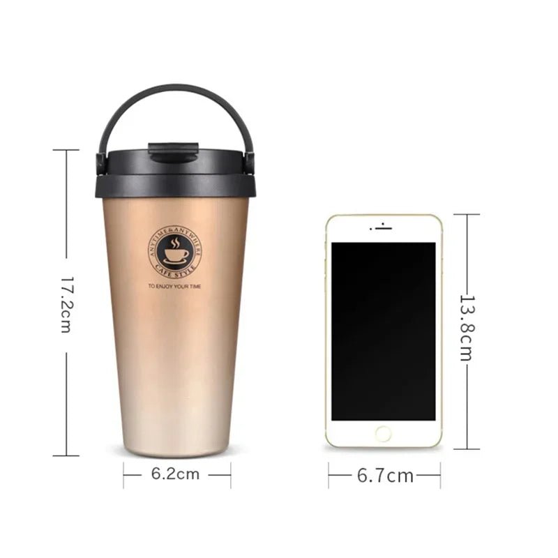 500ml Insulated Stainless Steel Mug with Handle & Lid. - ouffee