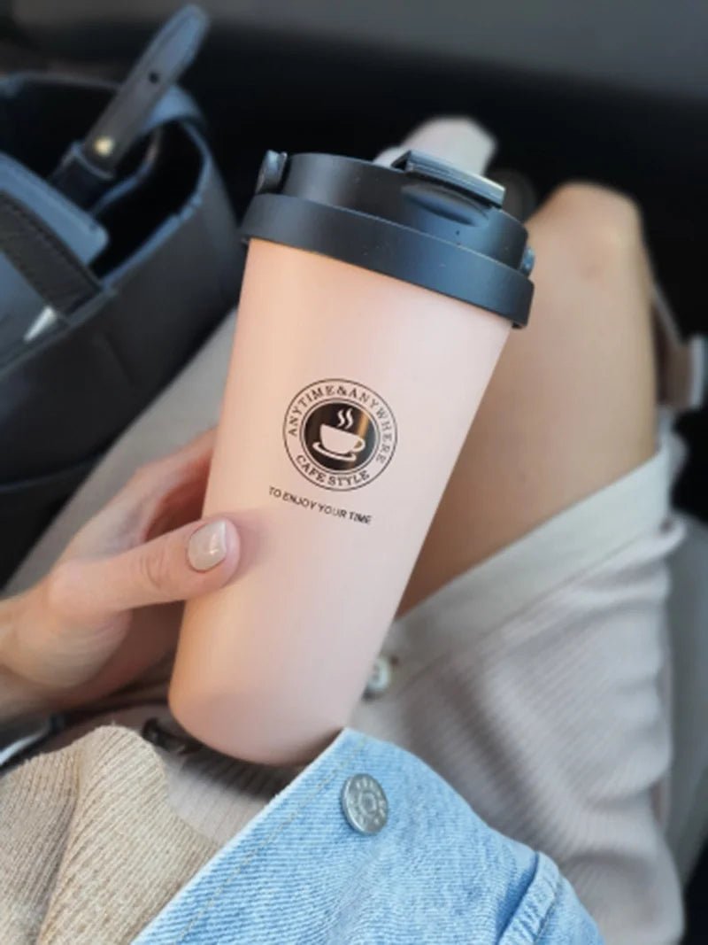 500ml Insulated Stainless Steel Mug with Handle & Lid. - ouffee