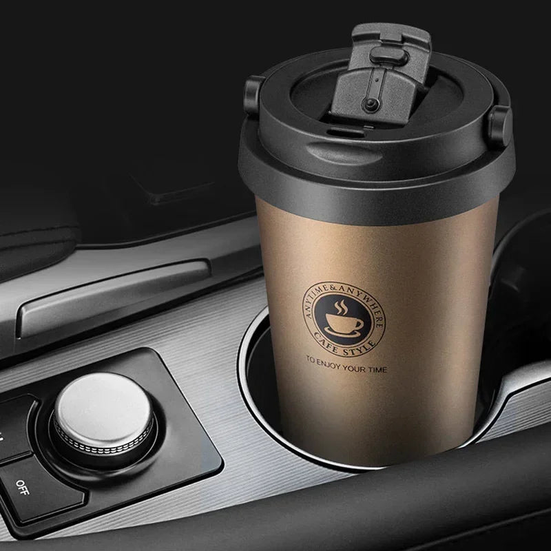 500ml Insulated Stainless Steel Mug with Handle & Lid. - ouffee