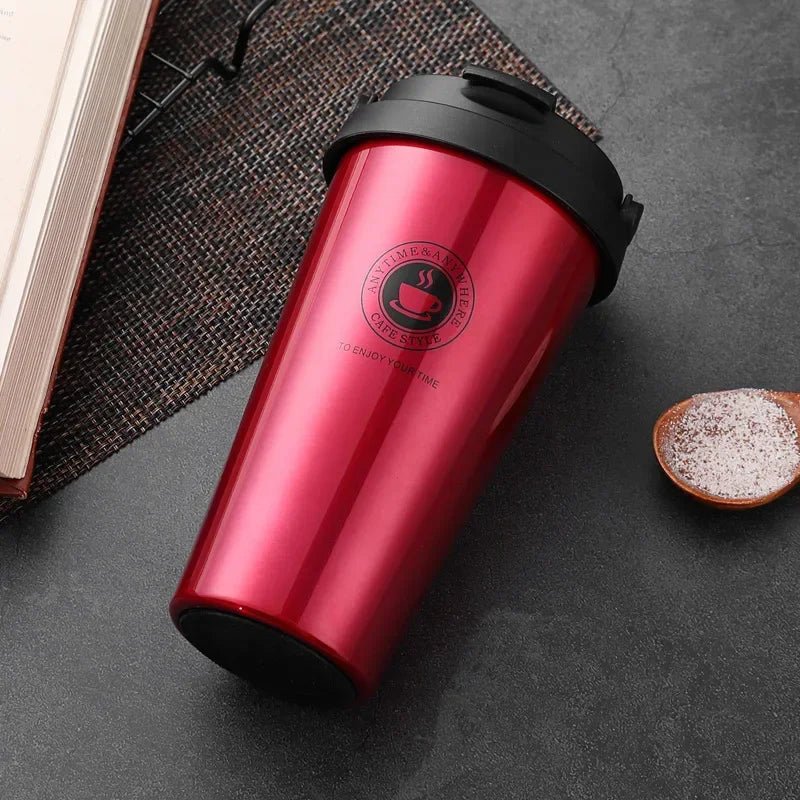 500ml Insulated Stainless Steel Mug with Handle & Lid. - ouffee