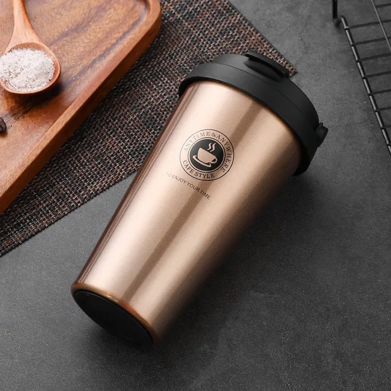 500ml Insulated Stainless Steel Mug with Handle & Lid. - ouffee