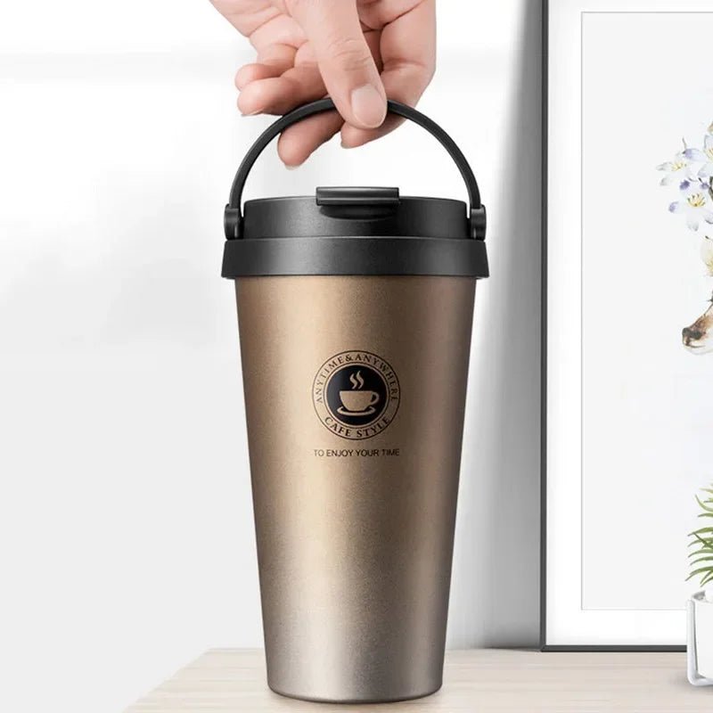500ml Insulated Stainless Steel Mug with Handle & Lid. - ouffee