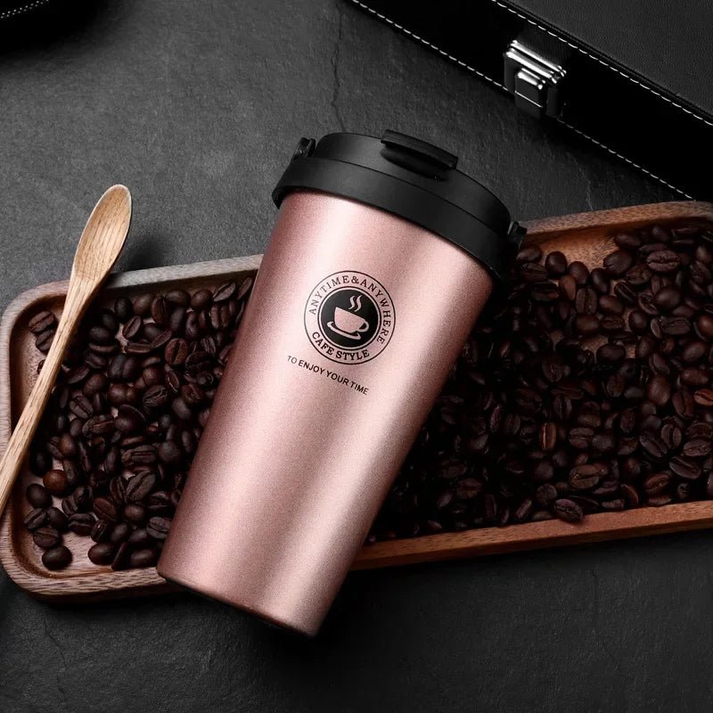 500ml Insulated Stainless Steel Mug with Handle & Lid. - ouffee