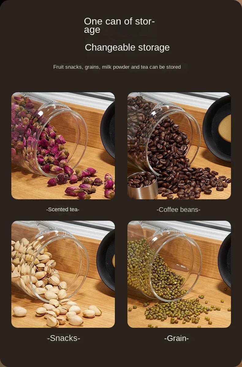 Airtight Glass Coffee Pot with Black Lid. Manual Vacuum Seal Storage. - ouffee