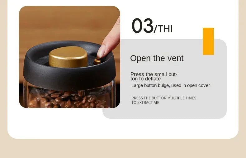 Airtight Glass Coffee Pot with Black Lid. Manual Vacuum Seal Storage. - ouffee