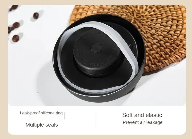 Airtight Glass Coffee Pot with Black Lid. Manual Vacuum Seal Storage. - ouffee