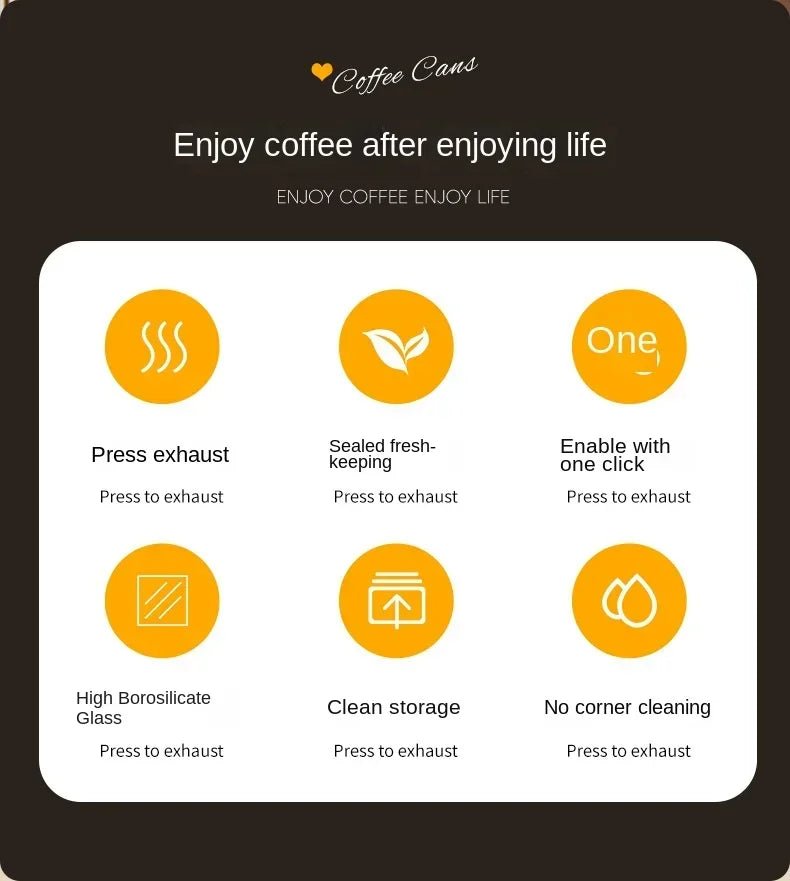 Airtight Glass Coffee Pot with Black Lid. Manual Vacuum Seal Storage. - ouffee