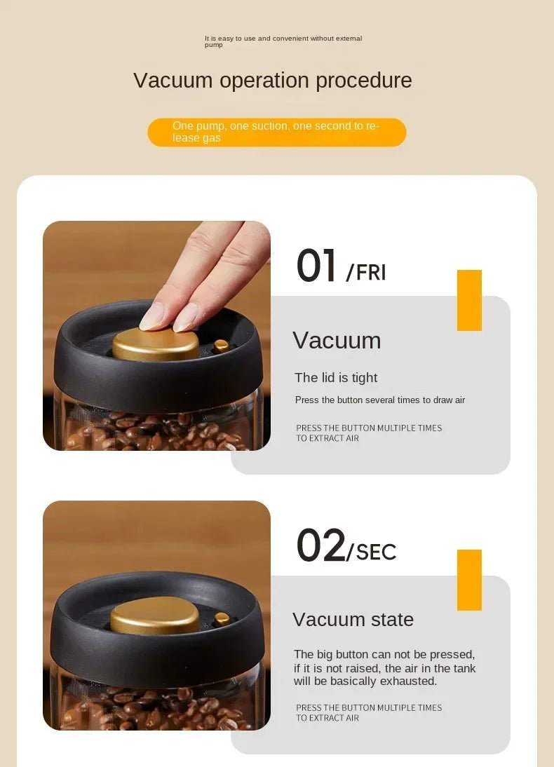 Airtight Glass Coffee Pot with Black Lid. Manual Vacuum Seal Storage. - ouffee