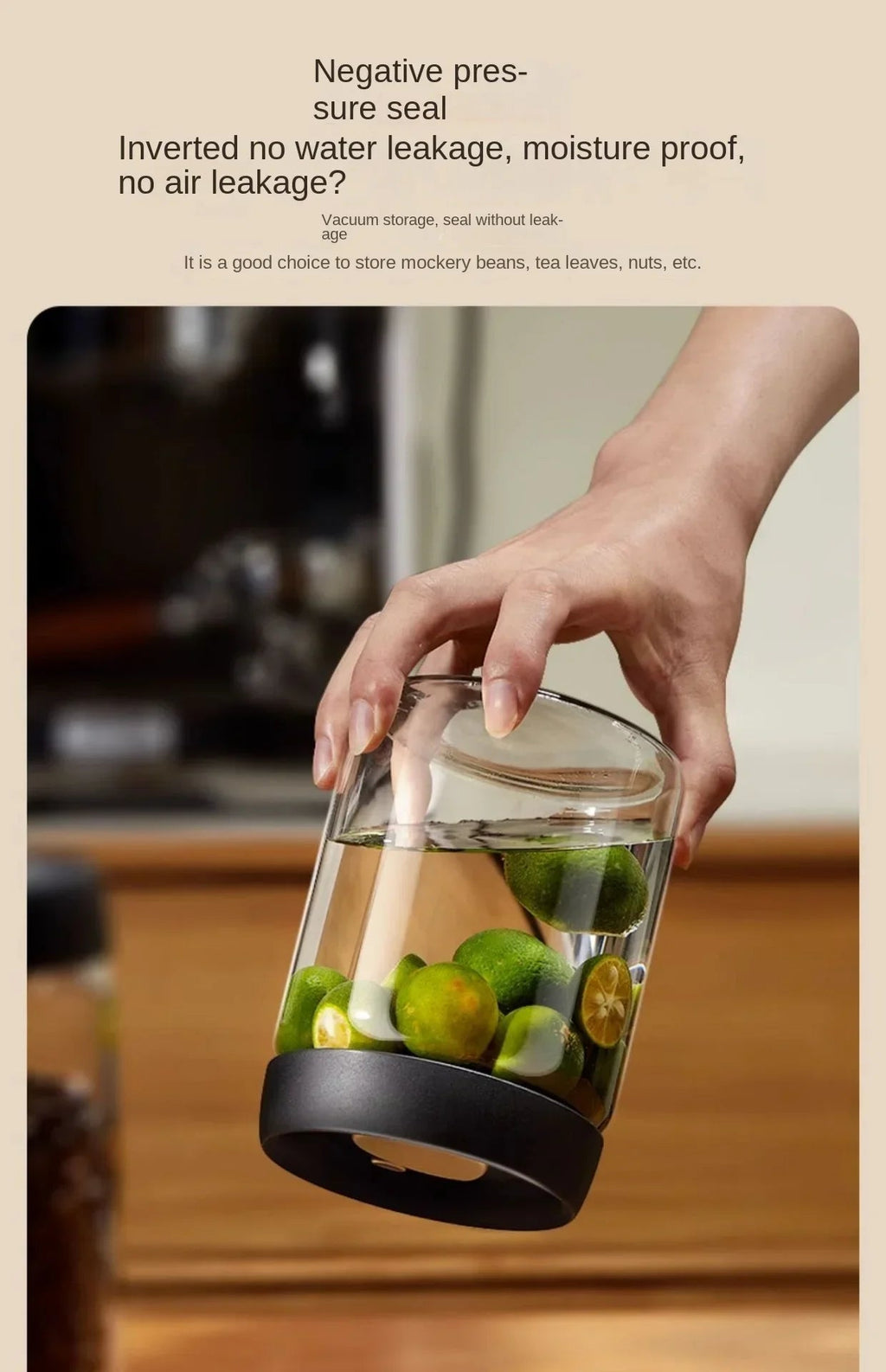 Airtight Glass Coffee Pot with Black Lid. Manual Vacuum Seal Storage. - ouffee