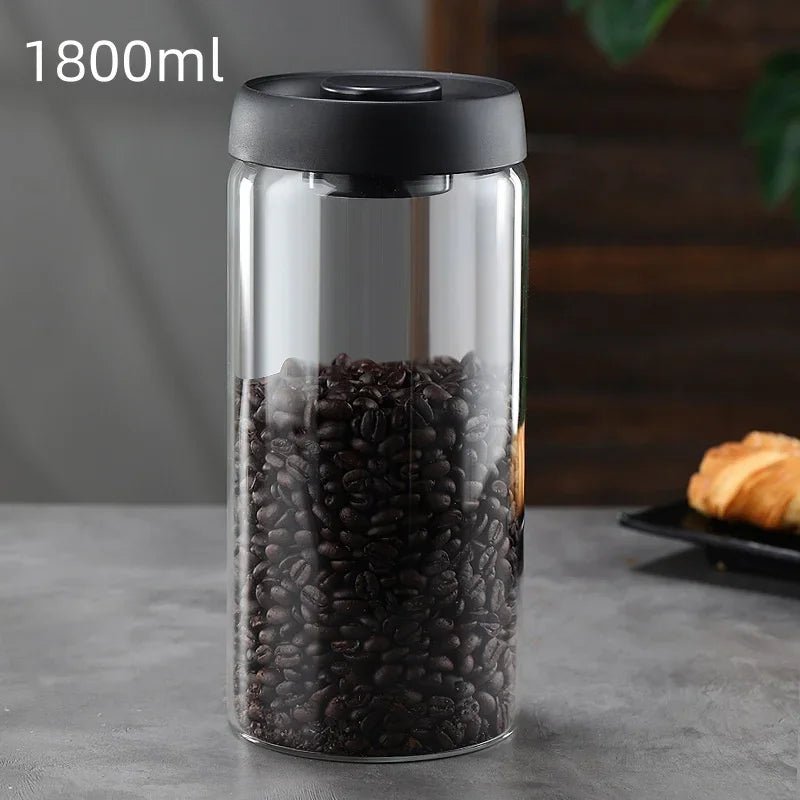 Airtight Glass Coffee Pot with Black Lid. Manual Vacuum Seal Storage. - ouffee