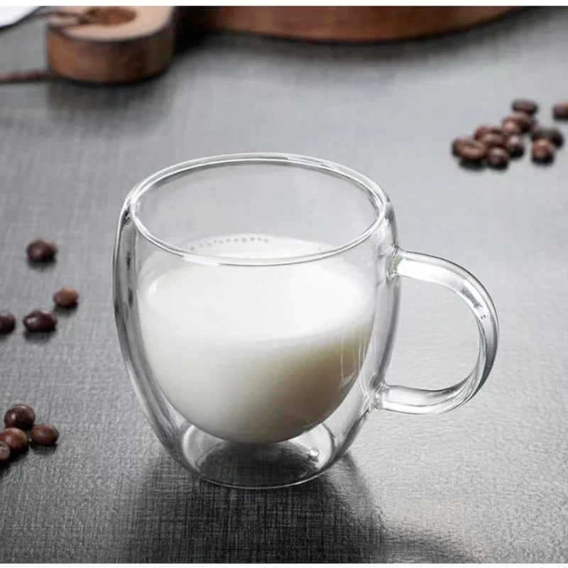 Heat Resistant Clear Double Wall High Borosilicate Glass Mug - ouffee
