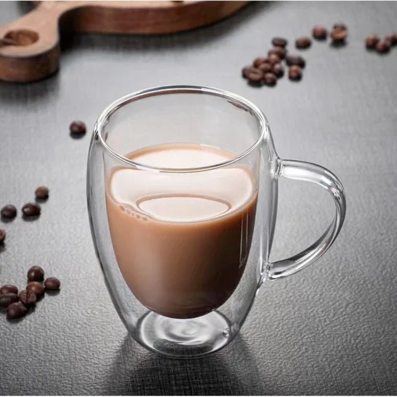 Heat Resistant Clear Double Wall High Borosilicate Glass Mug - ouffee