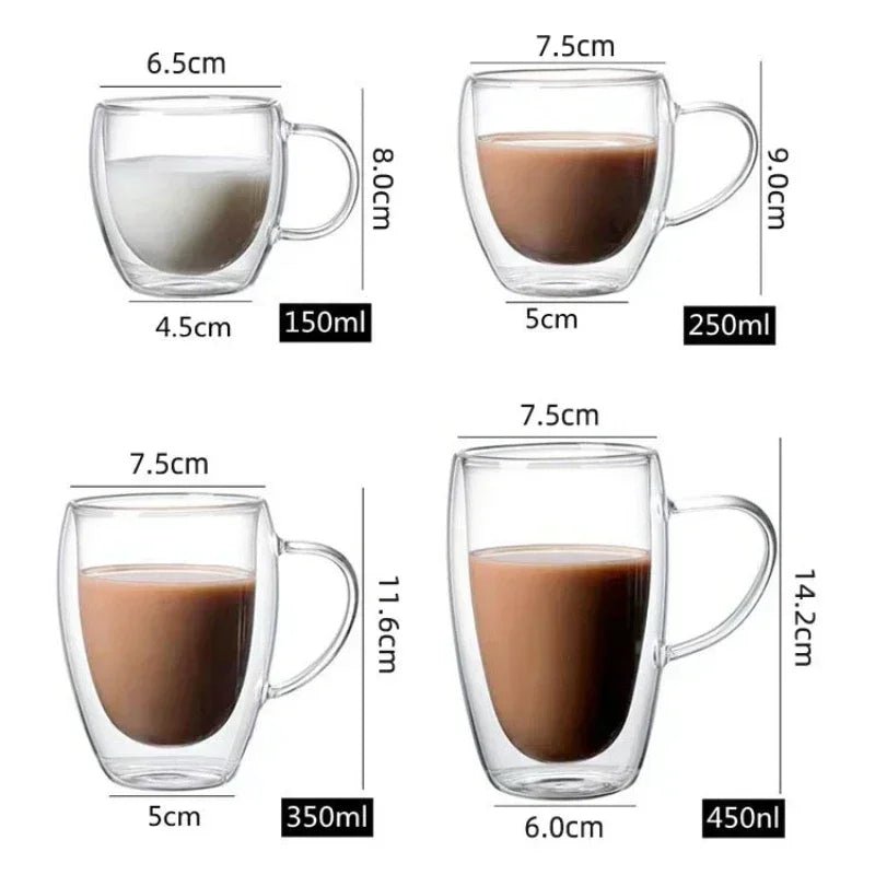 Heat Resistant Clear Double Wall High Borosilicate Glass Mug - ouffee