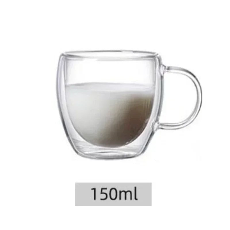 Heat Resistant Clear Double Wall High Borosilicate Glass Mug - ouffee