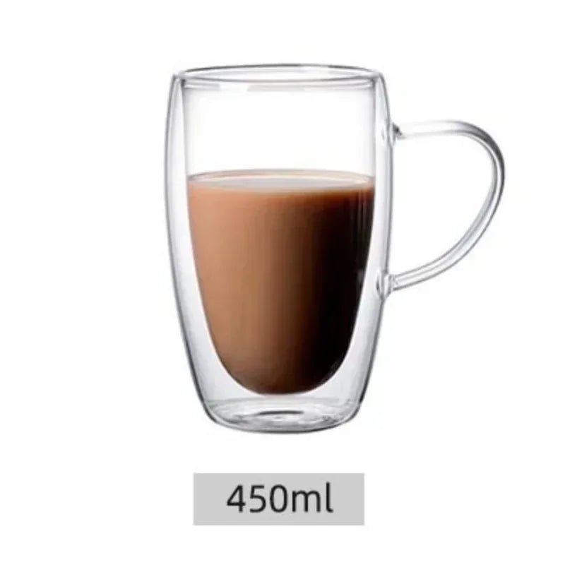 Heat Resistant Clear Double Wall High Borosilicate Glass Mug - ouffee