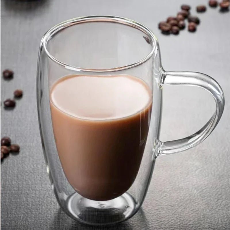 Heat Resistant Clear Double Wall High Borosilicate Glass Mug - ouffee