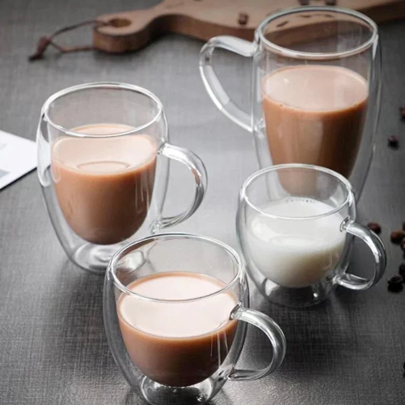 Heat Resistant Clear Double Wall High Borosilicate Glass Mug - ouffee