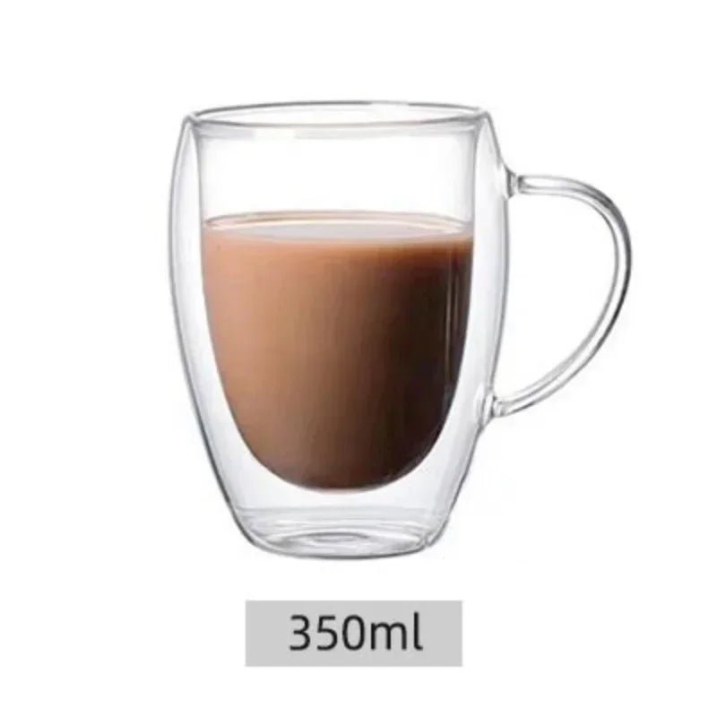 Heat Resistant Clear Double Wall High Borosilicate Glass Mug - ouffee
