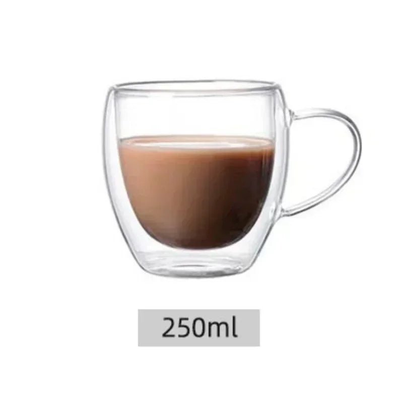 Heat Resistant Clear Double Wall High Borosilicate Glass Mug - ouffee