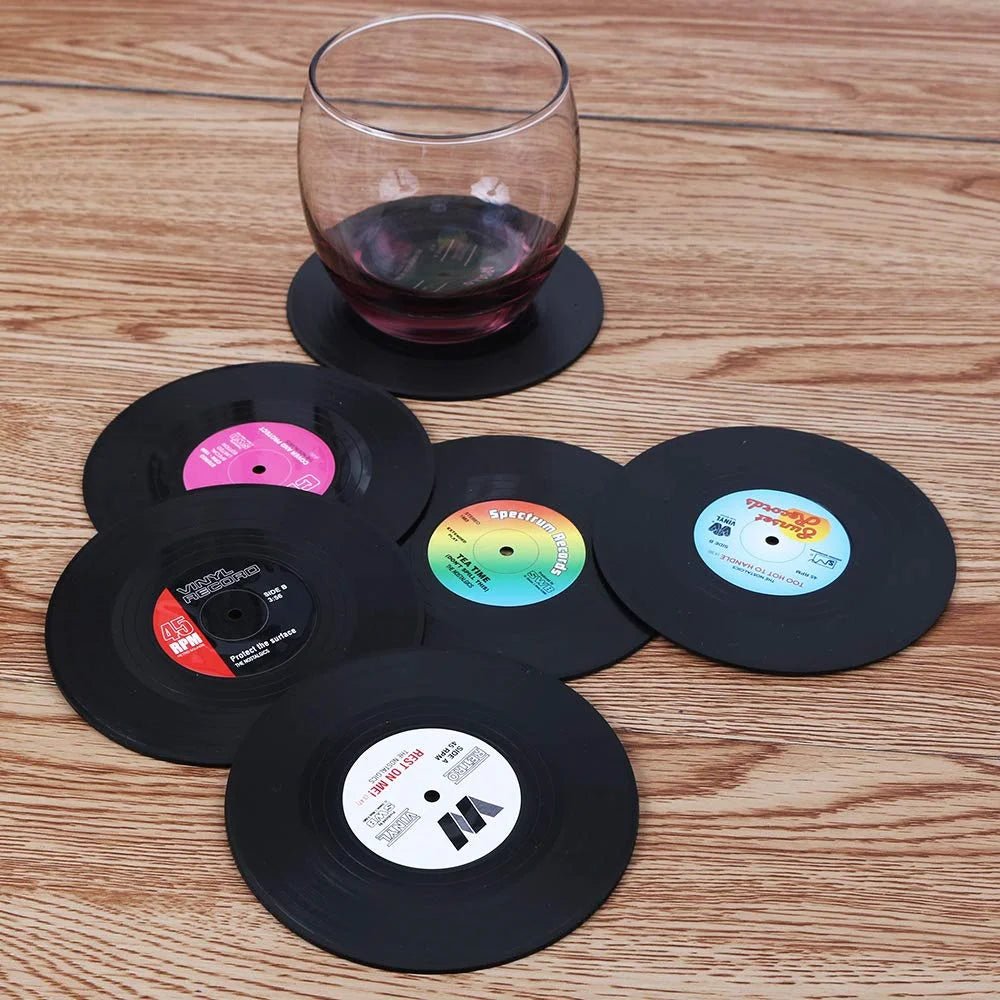 Set of 6 Colorful Retro Vinyl Record Disk Coastersecor - ouffee