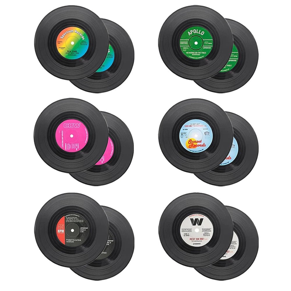 Set of 6 Colorful Retro Vinyl Record Disk Coastersecor - ouffee