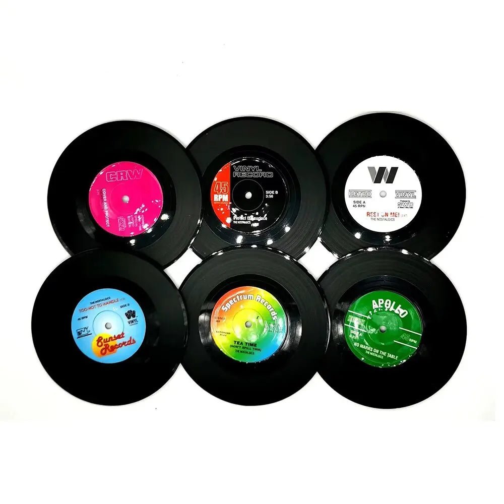 Set of 6 Colorful Retro Vinyl Record Disk Coastersecor - ouffee