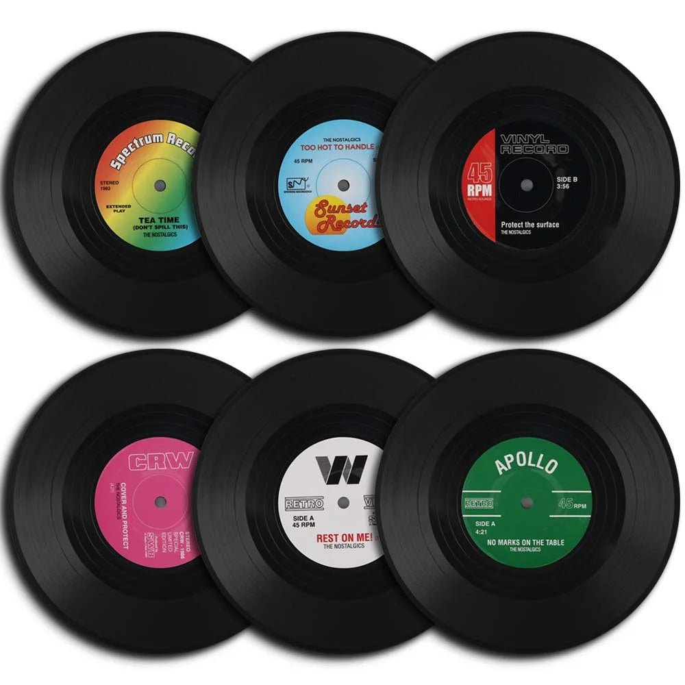 Set of 6 Colorful Retro Vinyl Record Disk Coastersecor - ouffee